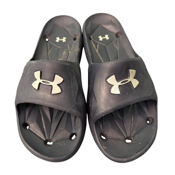 Under Armour Mens M8 Slides Black Slip-On Sandals Lightweight Rubber Casual Wear - Picture 1 of 5